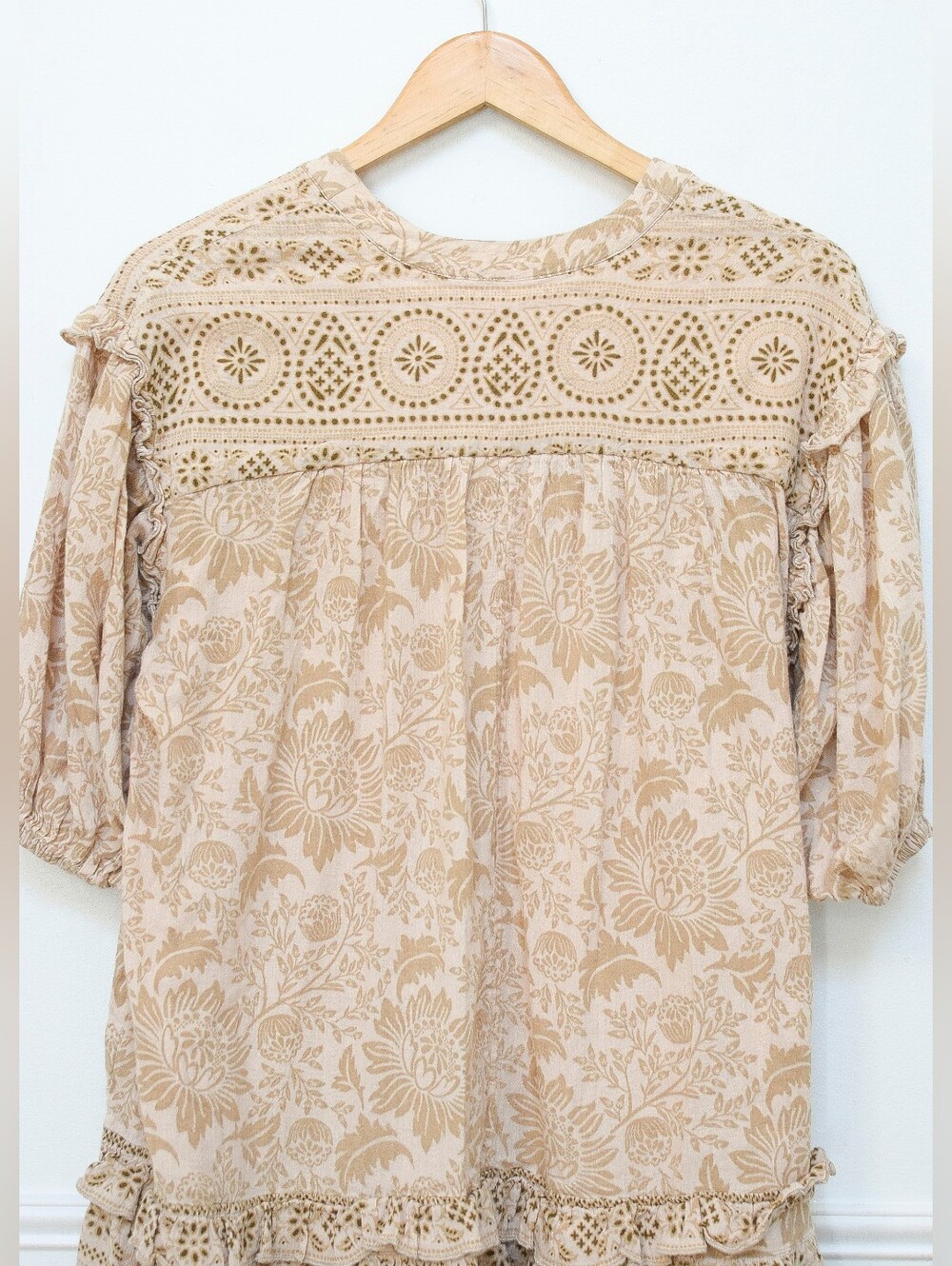 Spell Lioness Tunic Dress Beige Floral Babydoll Mini Sz XS Tassel Boho Romantic - Picture 12 of 15